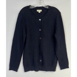 VTG Appleseed's Cardigan Sweater Women’s M Blue Cable Knit 100% Cotton Button